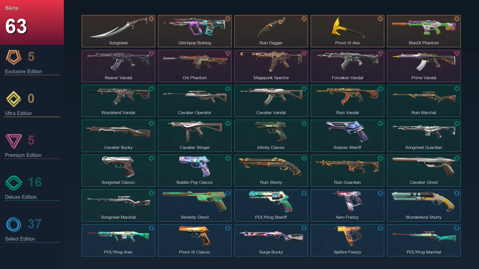 EU | Lv226 | Unranked | 63 Skin | 27 Agent | 104 Buddy
