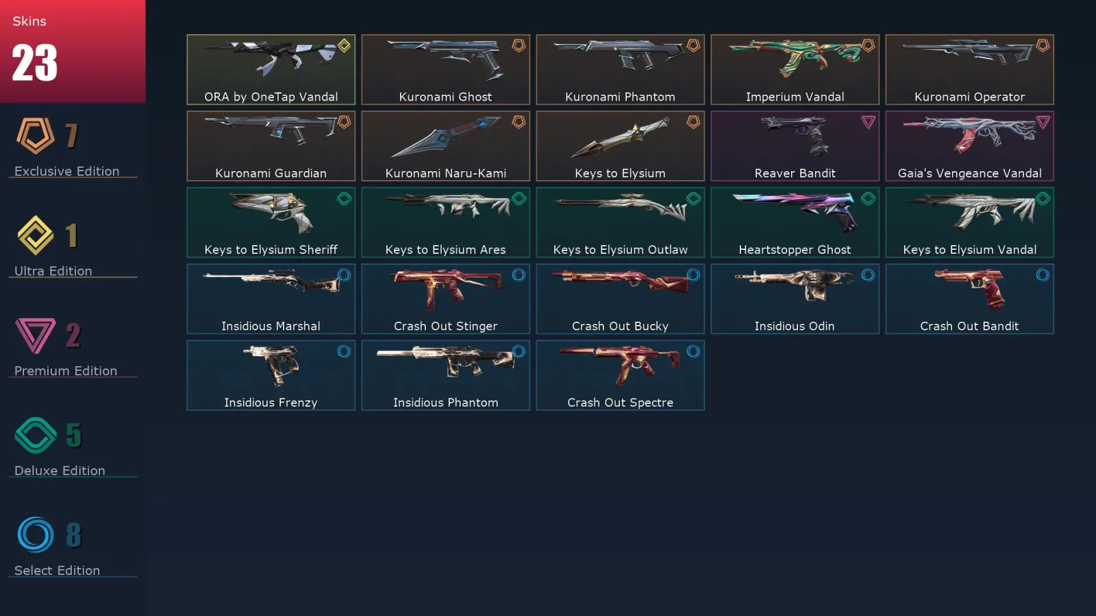 [Valorant] | EU | Level 54 | Bronze 3 | 17 Agents | 23 Skins