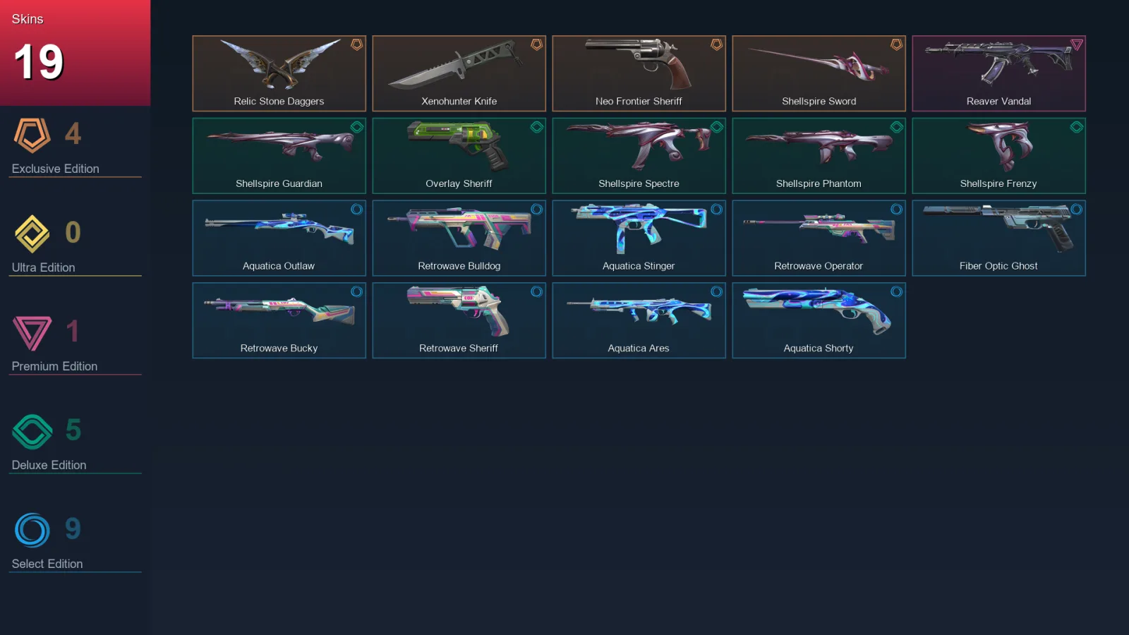 EU | Relic Stone Daggers | Xenohunter Knife | Neo Frontier Sheriff | Shellspire Sword | 19 Skin | 21 Agent | 46 Buddy | Lv82