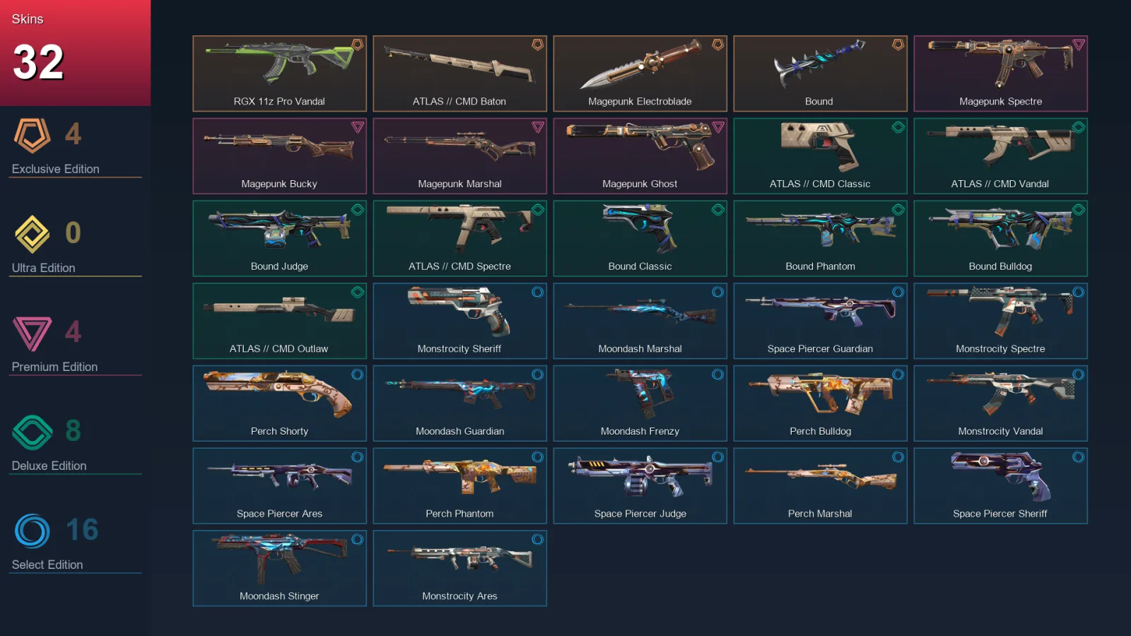 AP | Lv61 | Unranked | 32 Skin | 26 Agent | 32 Buddy