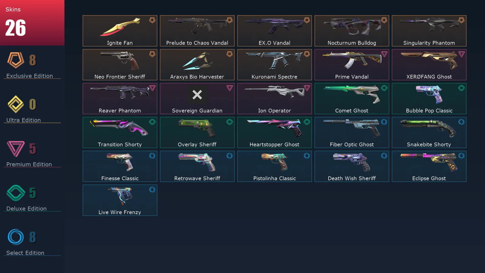 [Valorant] | EU | Level 229 | Platinum 3 | 29 Agents | 26 Skins