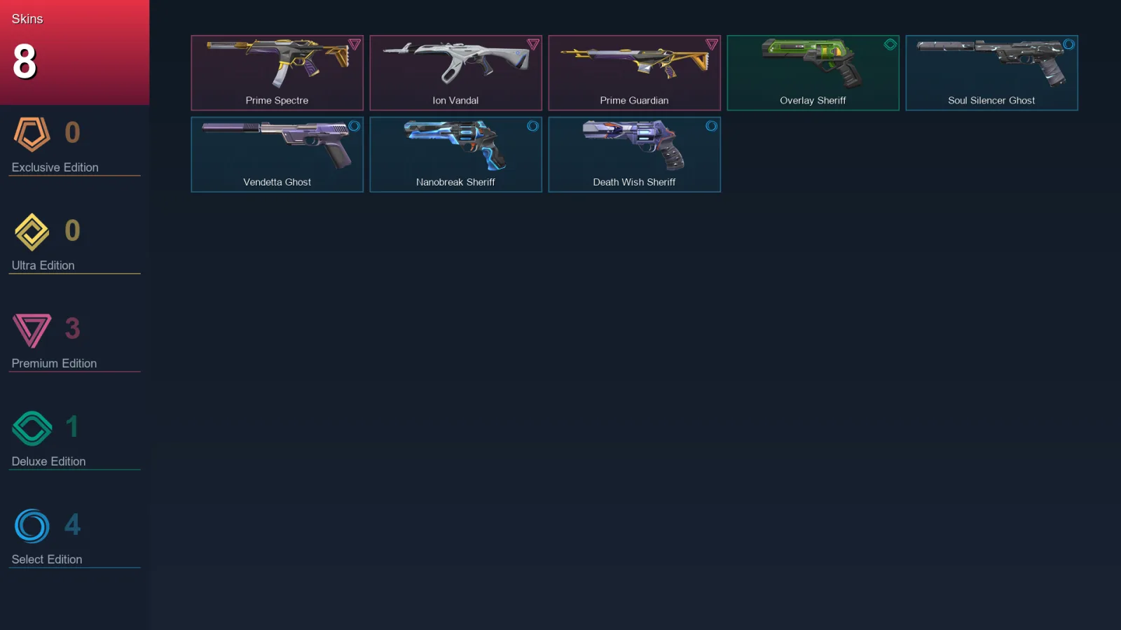 EU | Prime Spectre | Ion Vandal | Prime Guardian | Overlay Sheriff | 8 Skin | 27 Agent | 52 Buddy | Lv111