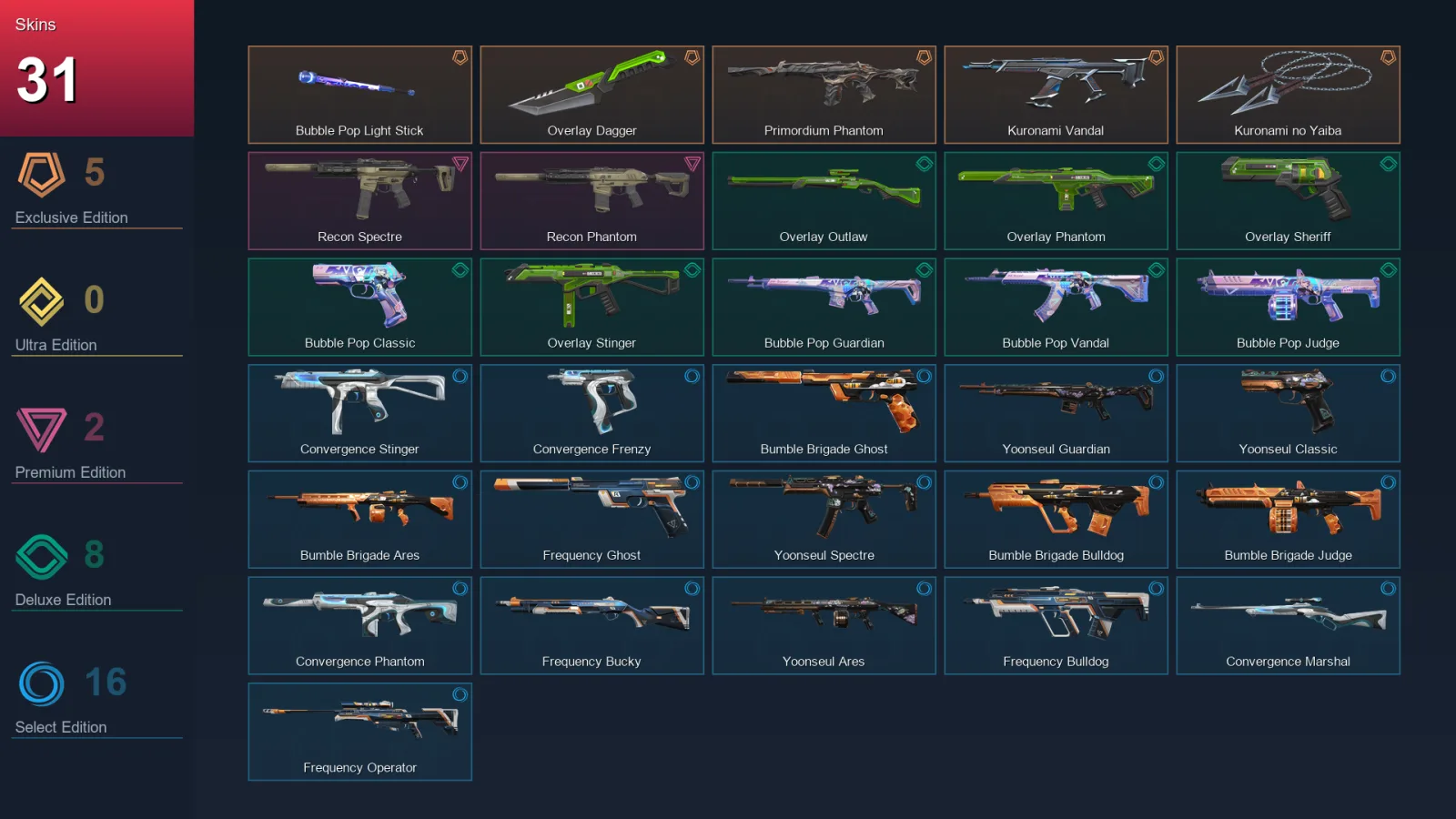 EU | Lv58 | Unranked | 31 Skin | 15 Agent | 32 Buddy