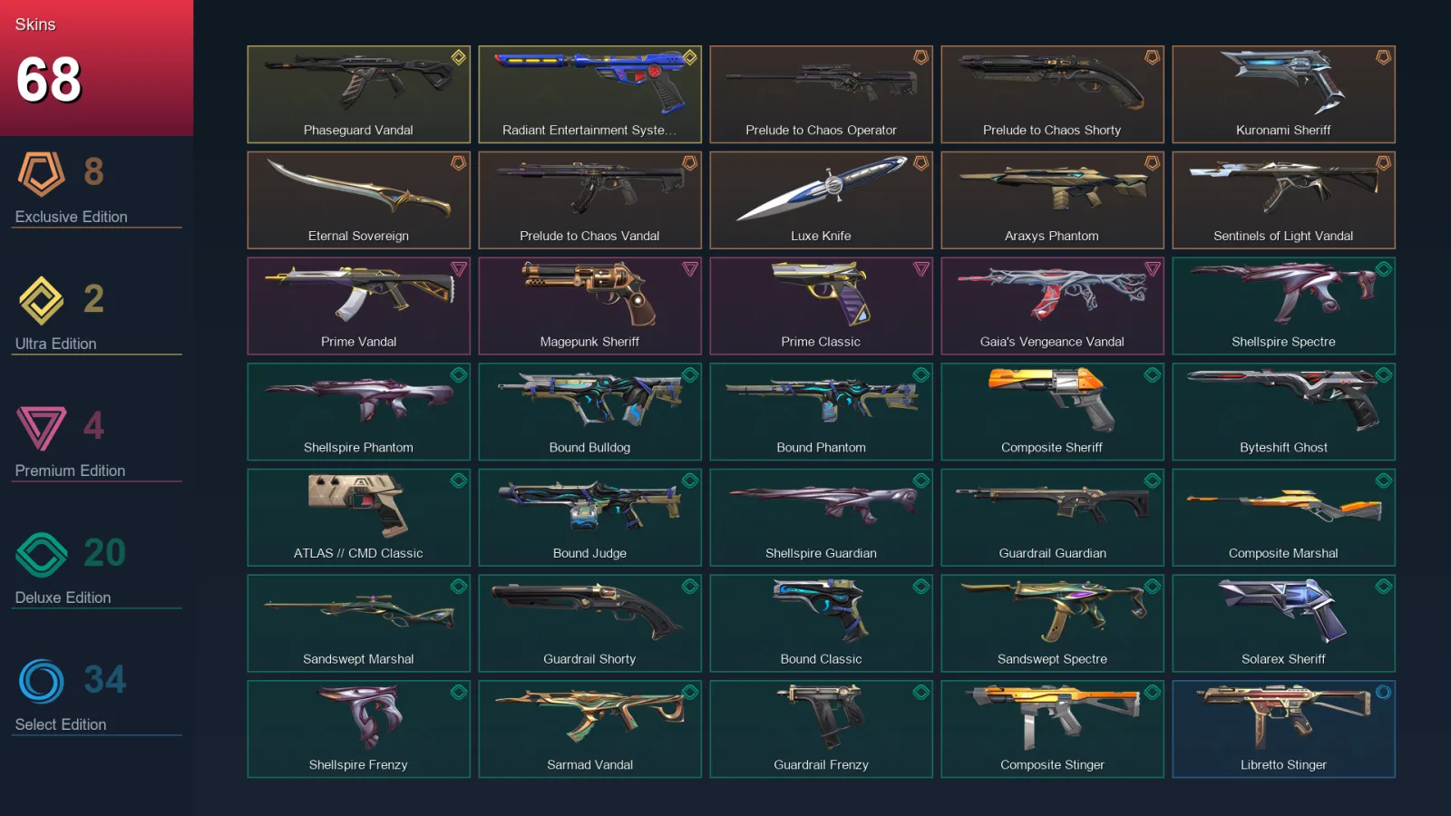 EU | Lv126 | Unranked | 68 Skin | 28 Agent | 75 Buddy