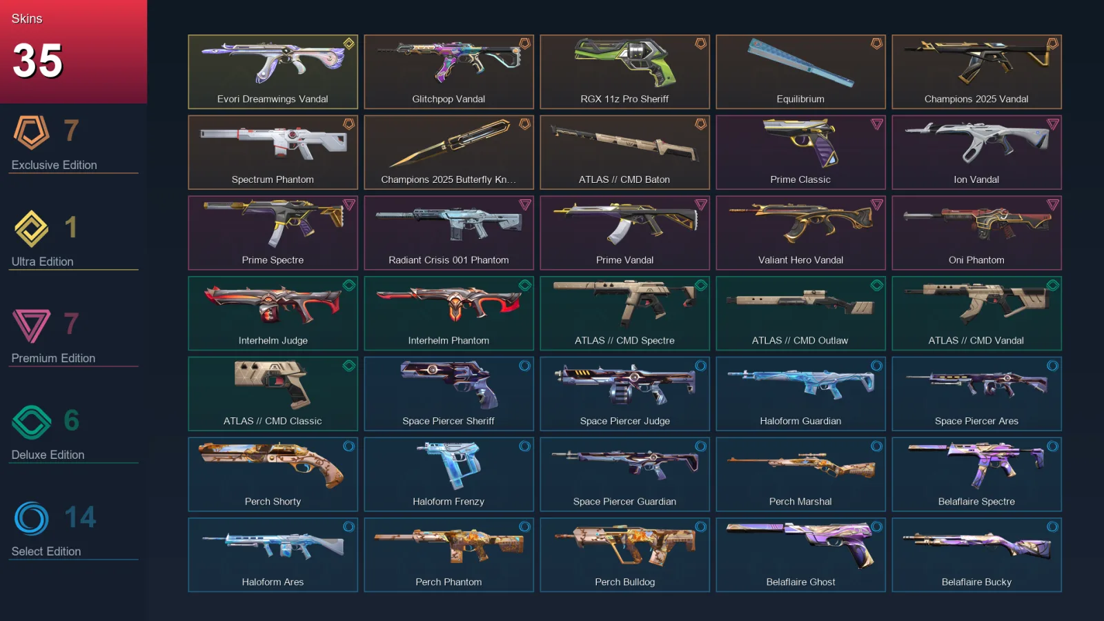 AP | Lv35 | Unranked | 35 Skin | 13 Agent | 21 Buddy