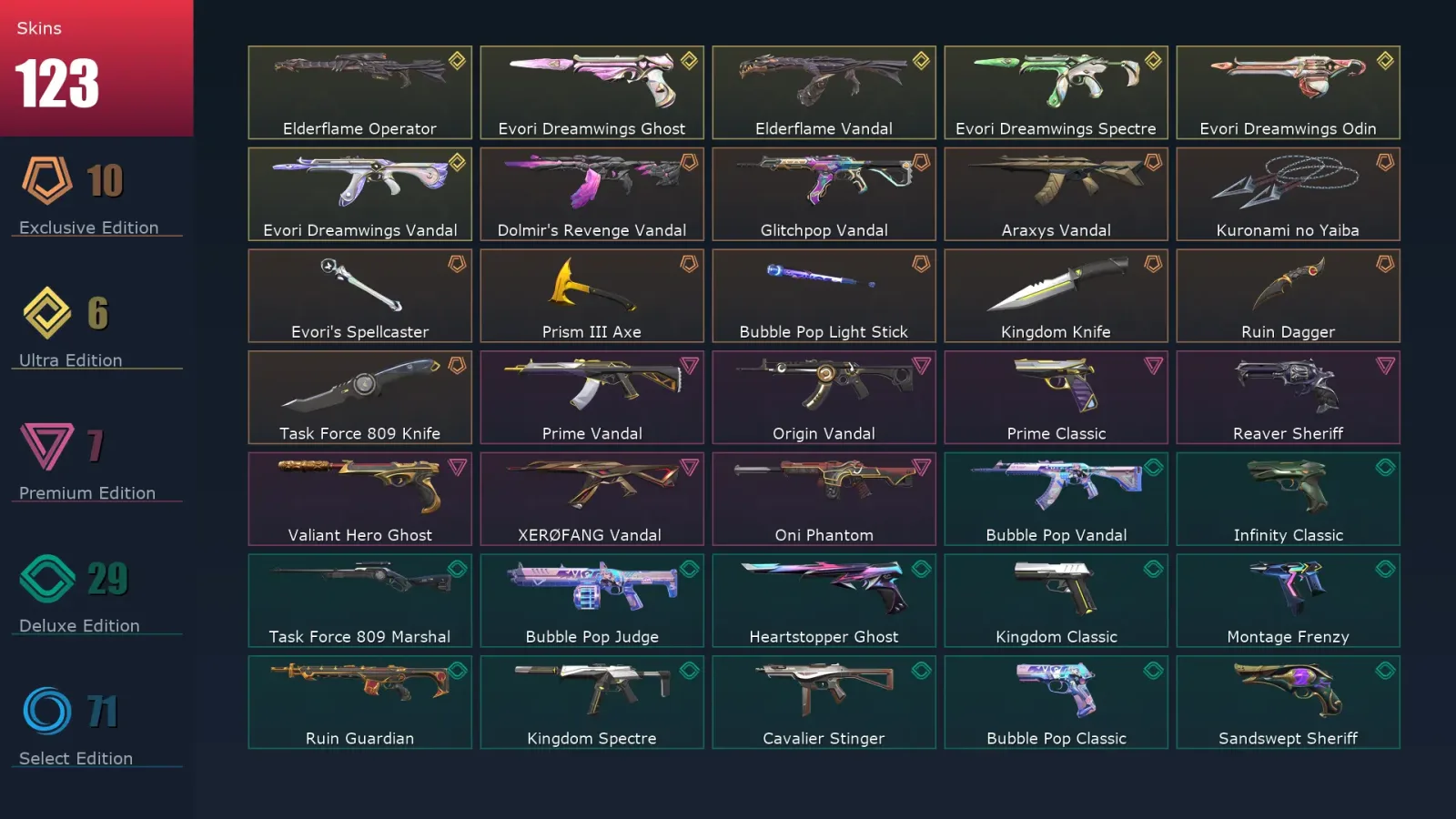 [Valorant] | EU | Level 500 | Ascendant 1 | 29 Agents | 123 Skins