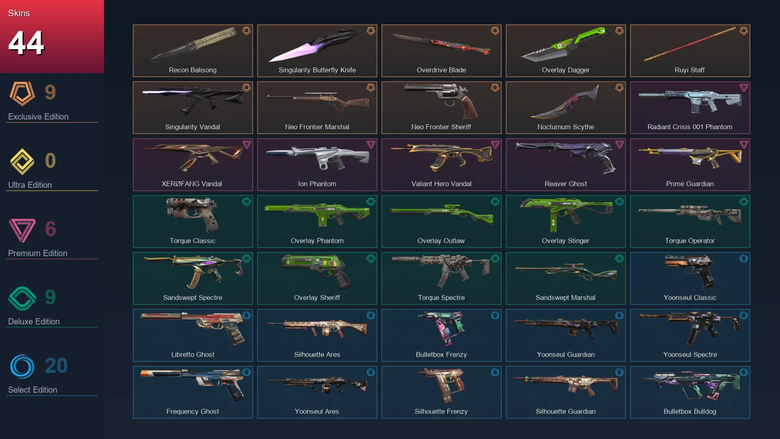 EU | Lv45 | Unranked | 44 Skin | 19 Agent | 28 Buddy