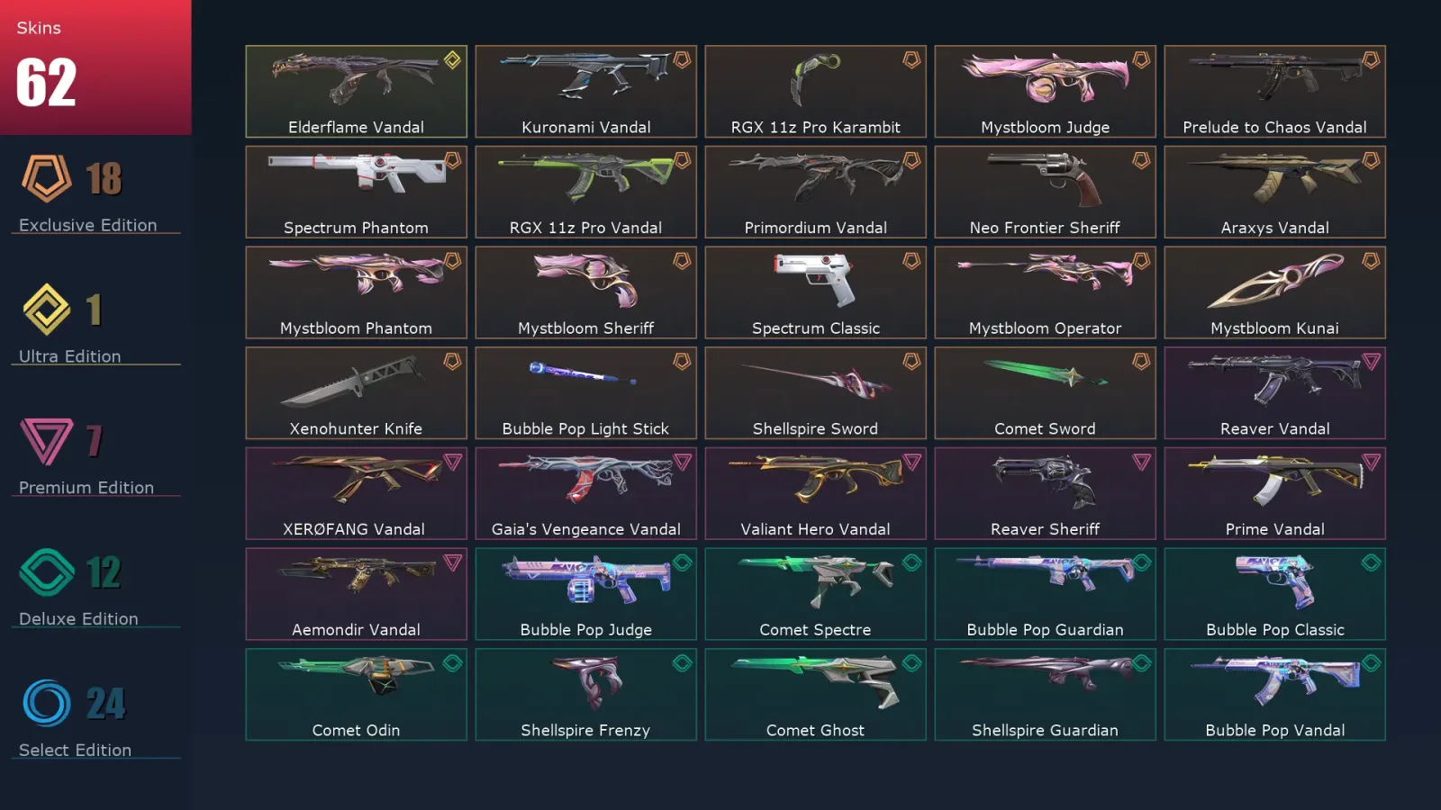[Valorant] | EU | Level 111 | Platinum 2 | 29 Agents | 62 Skins — Valorant account
