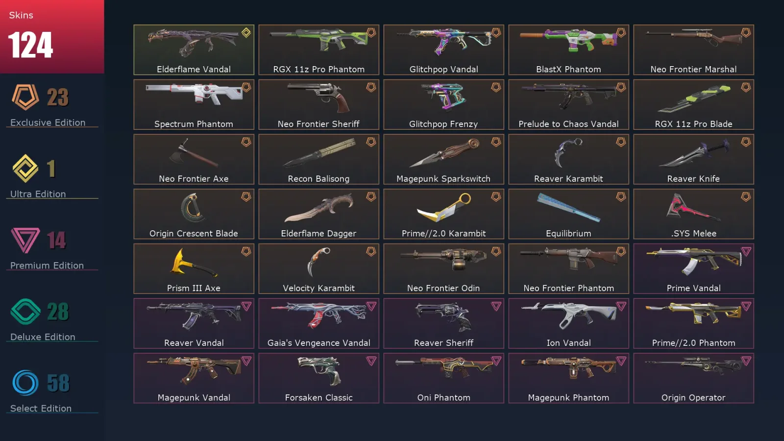 [Valorant] | EU | Level 177 | 28 Agents | 124 Skins — Valorant account
