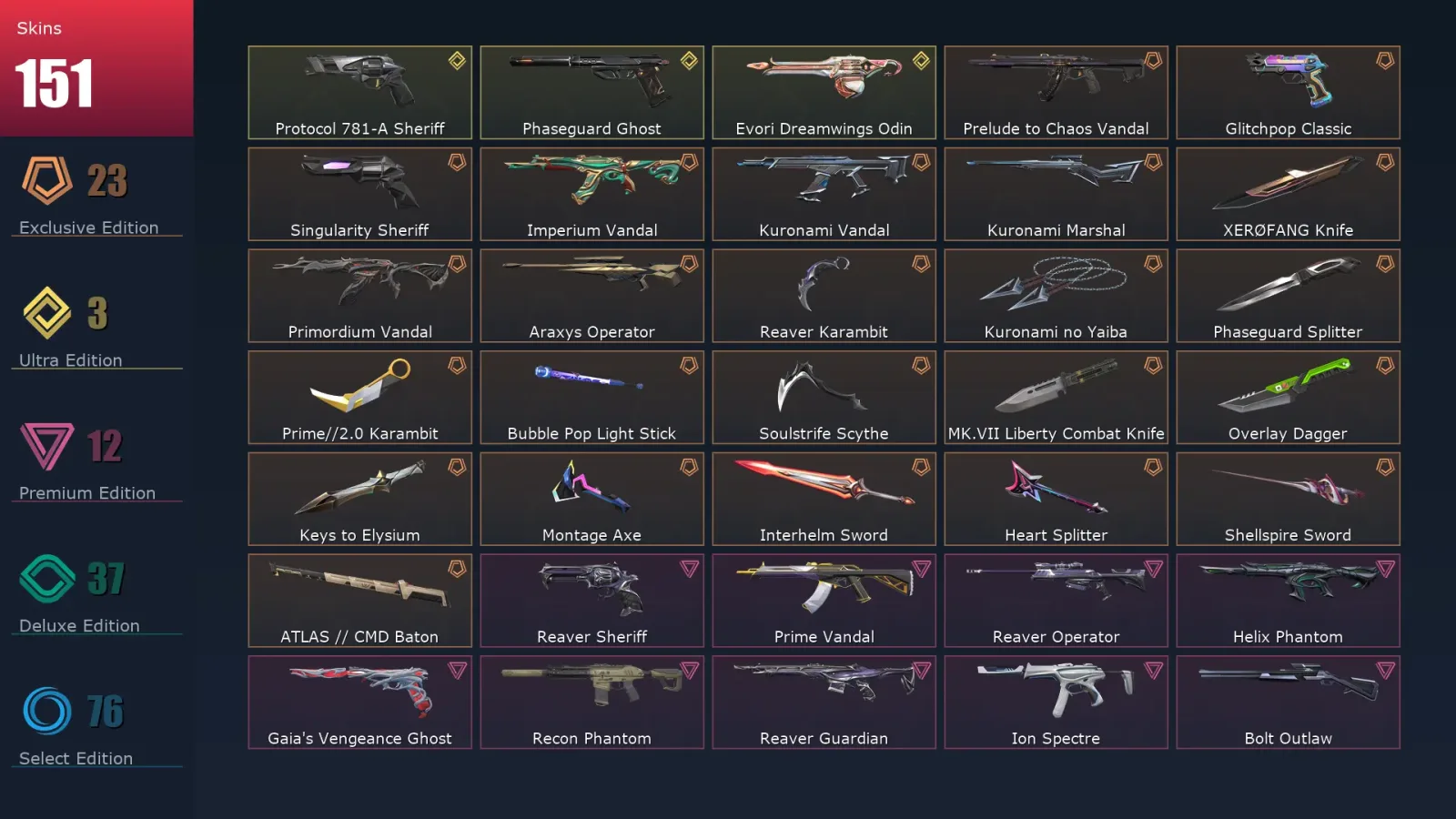 [Valorant] | EU | Level 247 | Diamond 1 | 28 Agents | 151 Skins