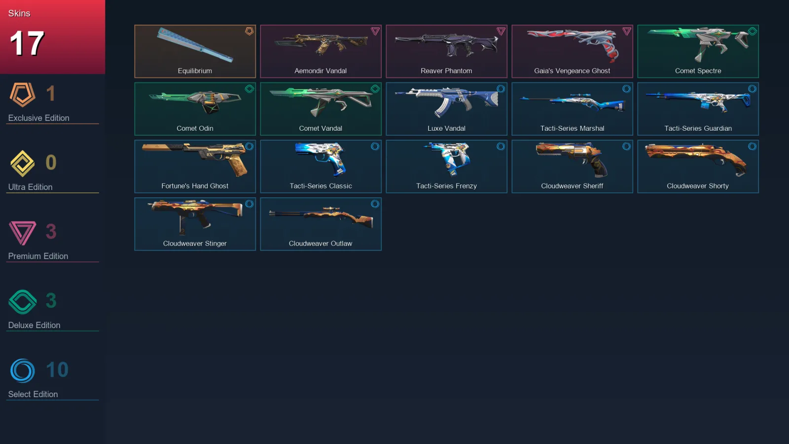 EU | Lv45 | Unranked | 17 Skin | 17 Agent | 21 Buddy — Tacti Series Classic