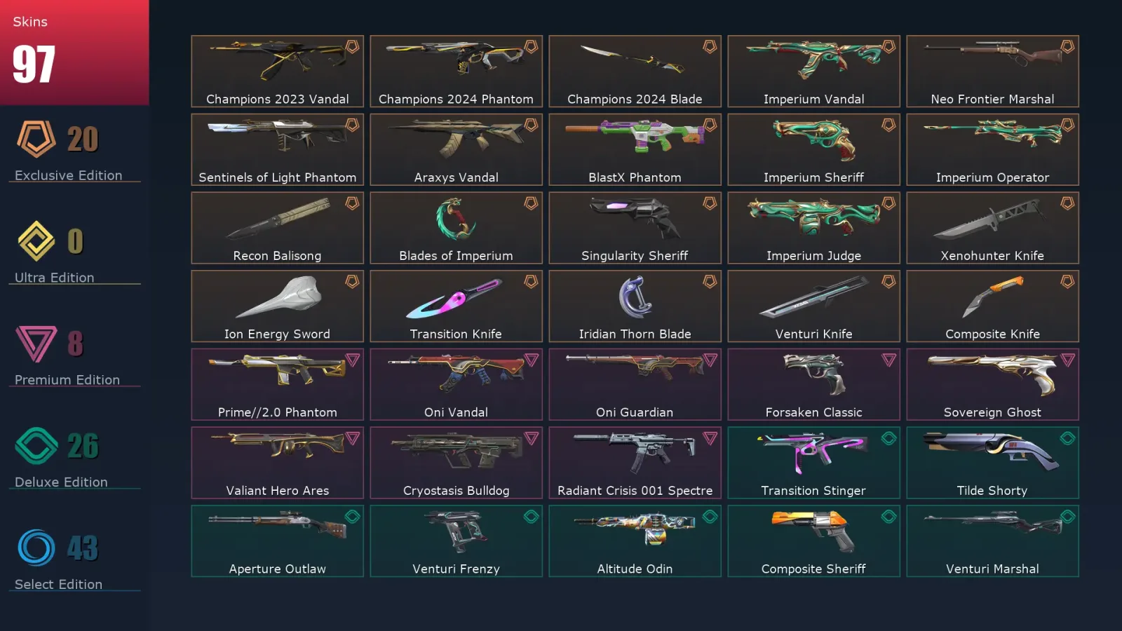 [Valorant] | EU | Level 260 | Bronze 2 | 29 Agents | 97 Skins — Valorant account