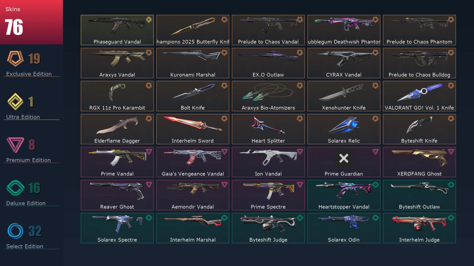 [Valorant] | EU | Level 107 | Diamond 1 | 29 Agents | 76 Skins
