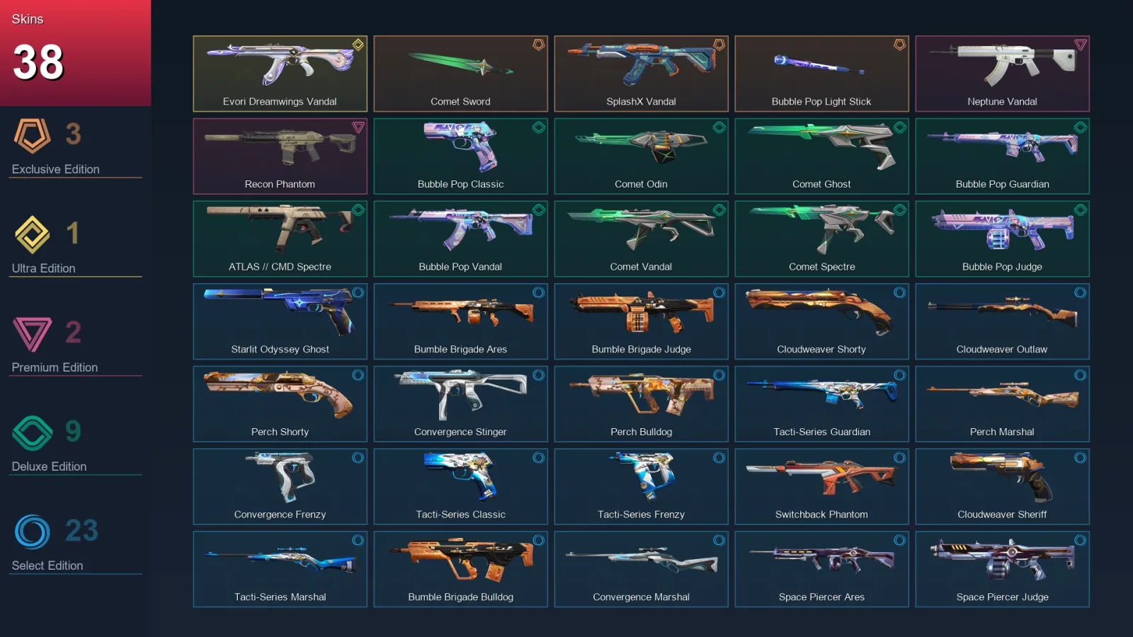 NA | Lv83 | Unranked | 38 Skin | 29 Agent | 39 Buddy