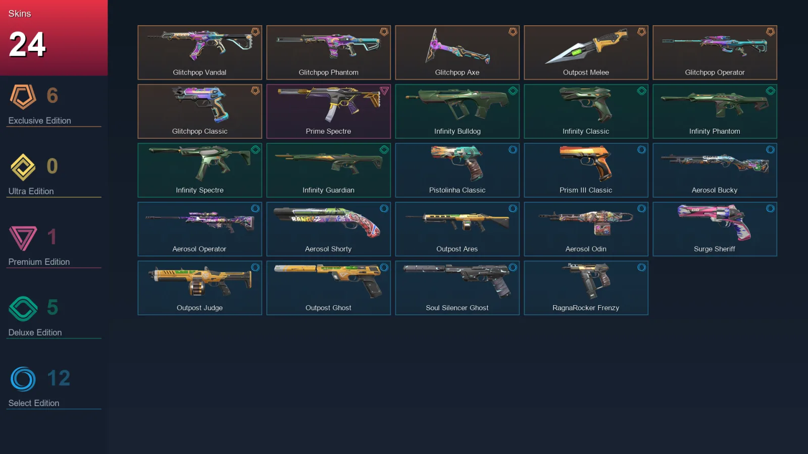 AP | Lv79 | Unranked | 24 Skin | 16 Agent | 36 Buddy