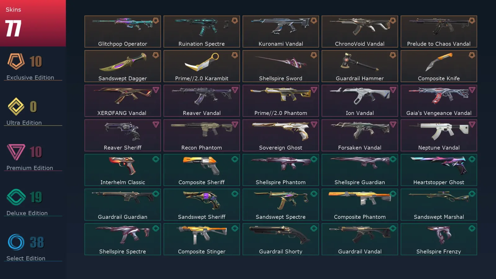 [Valorant] | EU | Level 257 | 28 Agents | 77 Skins — Retrowave Operator