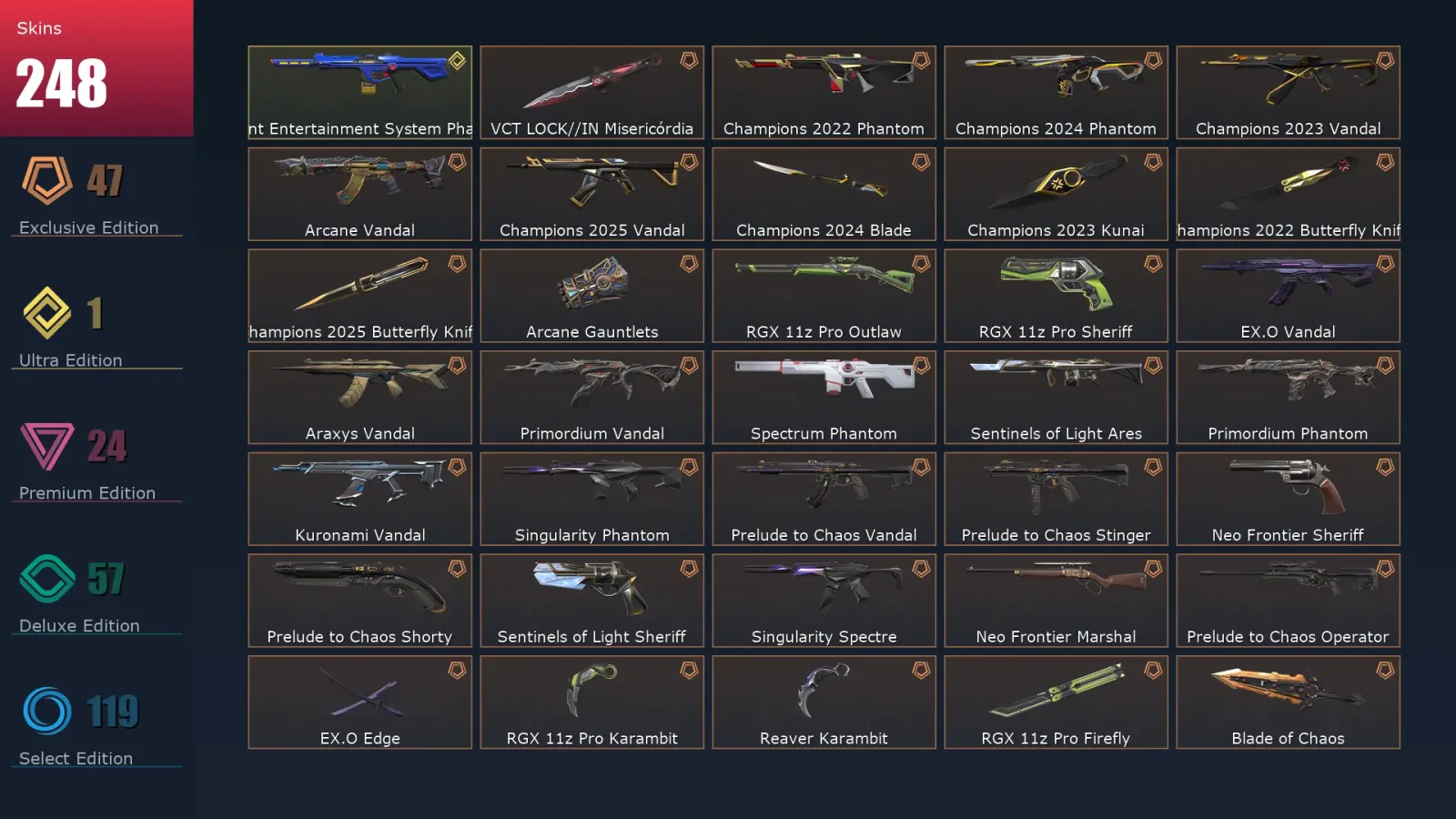 [Valorant] | EU | Level 499 | Diamond 2 | 29 Agents | 248 Skins