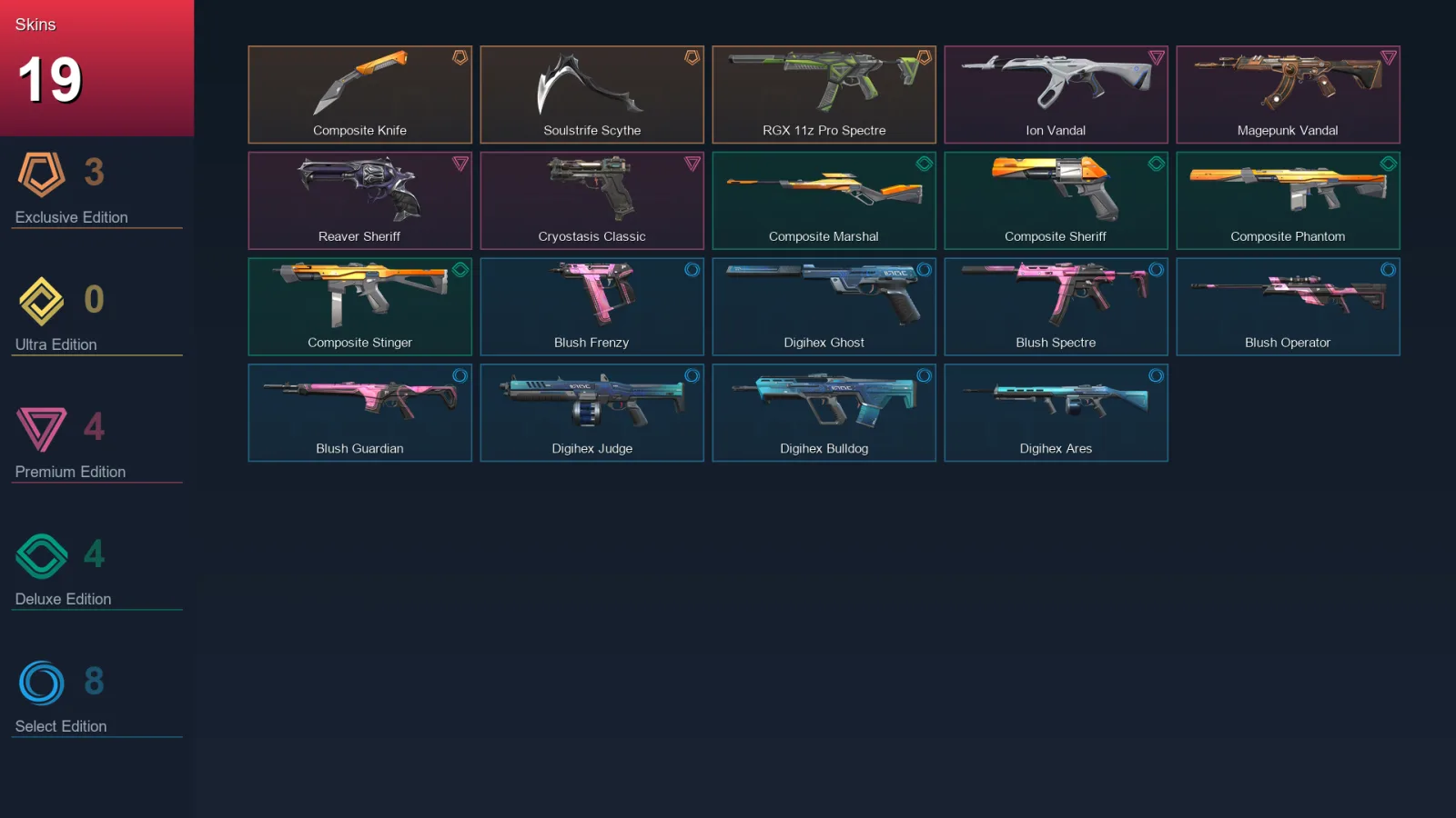 NA | Lv44 | Unranked | 19 Skin | 15 Agent | 26 Buddy