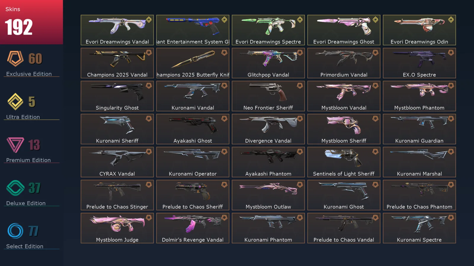 [Valorant] | EU | Level 323 | Platinum 2 | 26 Agents | 192 Skins