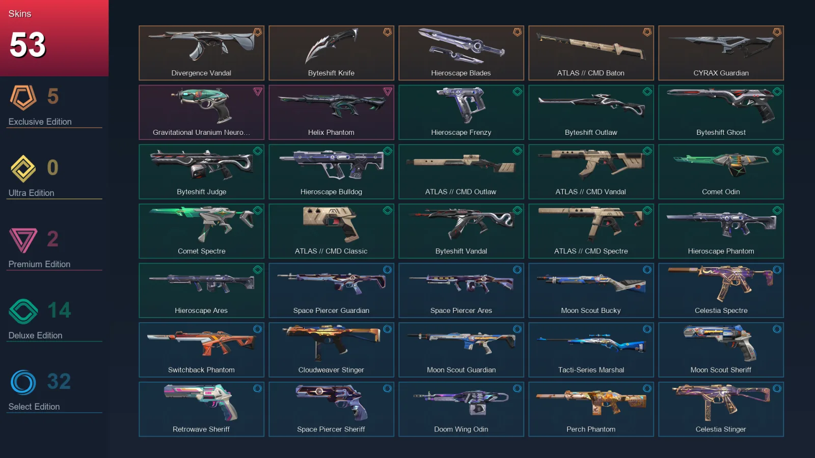 AP | Lv113 | Unranked | 53 Skin | 28 Agent | 56 Buddy