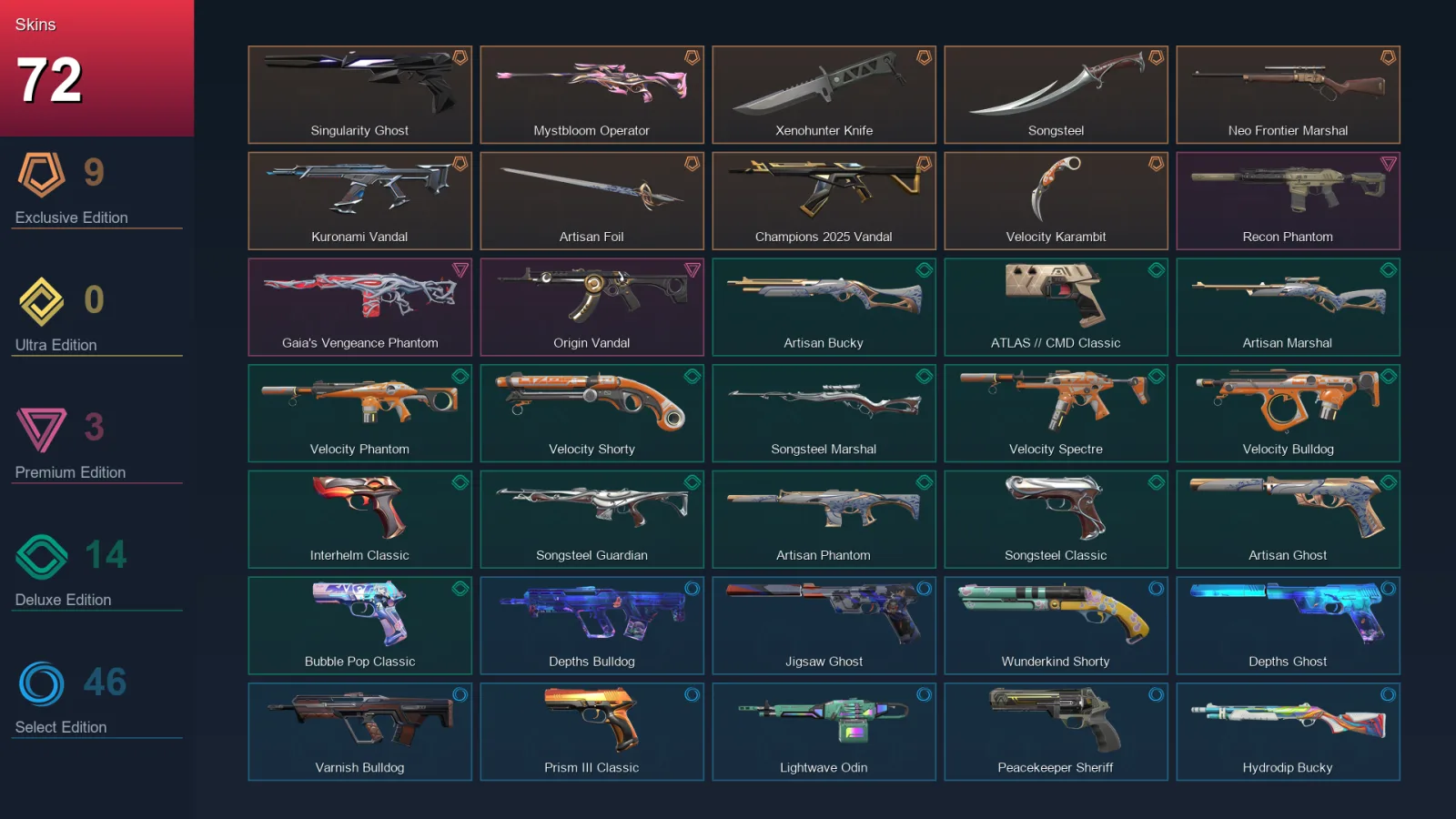 LA | Lv385 | Unranked | 72 Skin | 28 Agent | 126 Buddy — Valorant account