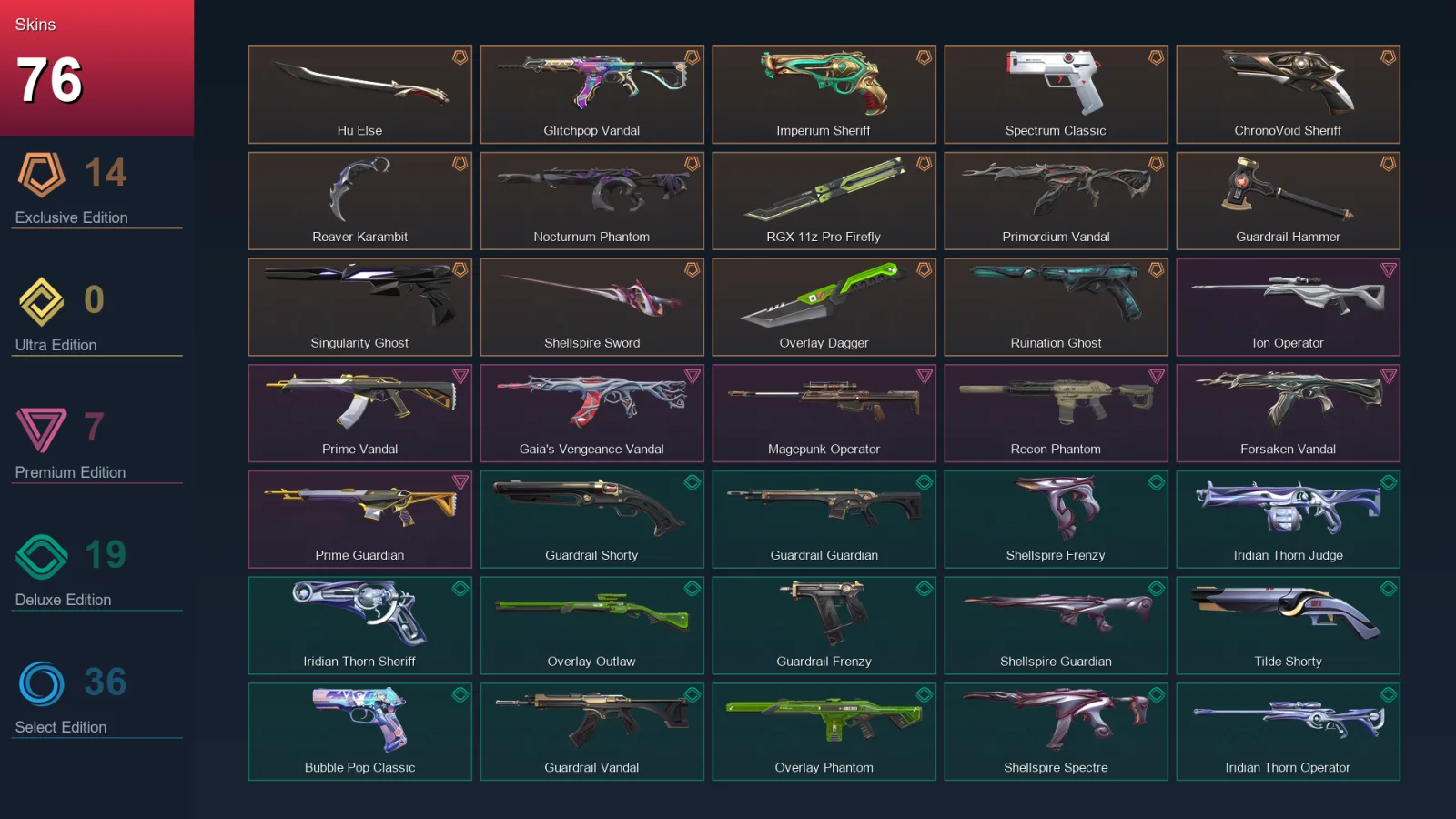 EU | Lv216 | Unranked | 76 Skin | 27 Agent | 119 Buddy