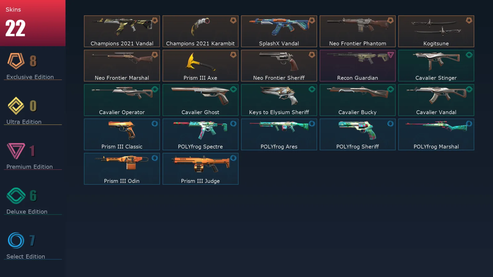 [Valorant] | EU | Level 86 | Platinum 2 | 24 Agents | 25 Skins