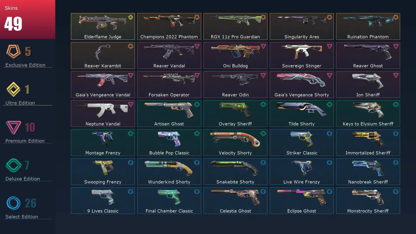 [Valorant] | EU | Level 500 | 29 Agents | 49 Skins