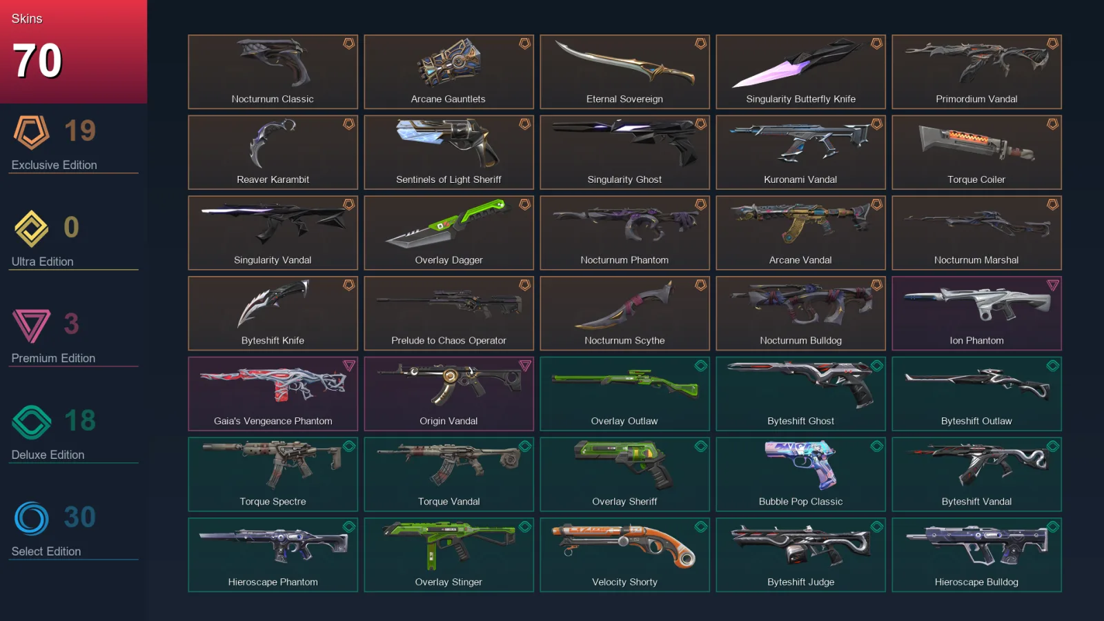 AP | Lv193 | Unranked | 70 Skin | 29 Agent | 100 Buddy