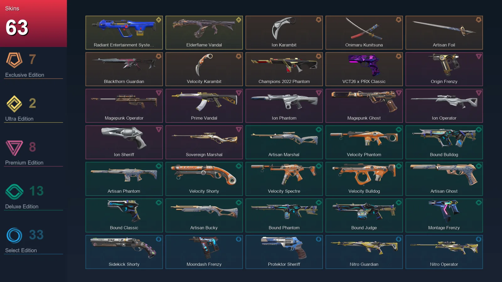 AP | Lv219 | Unranked | 63 Skin | 29 Agent | 108 Buddy