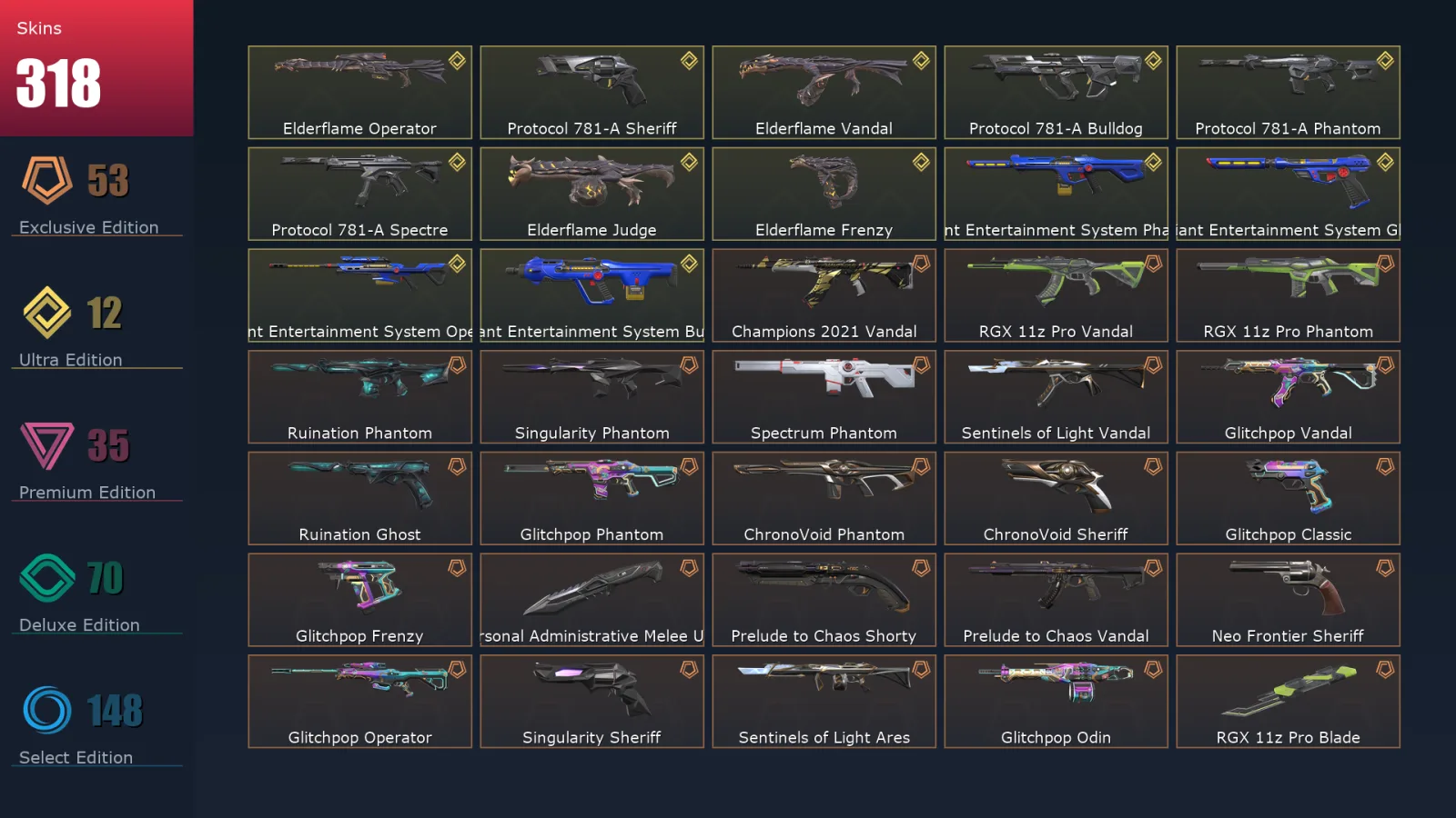 [Valorant] | EU | Level 500 | 27 Agents | 318 Skins