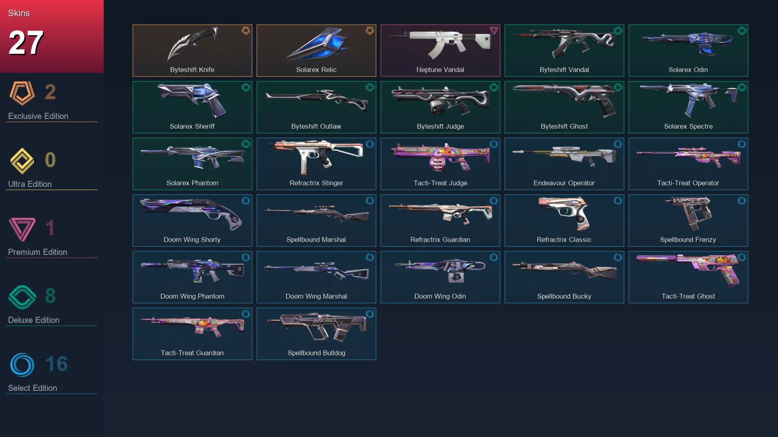 EU | Lv64 | Unranked | 27 Skin | 13 Agent | 34 Buddy