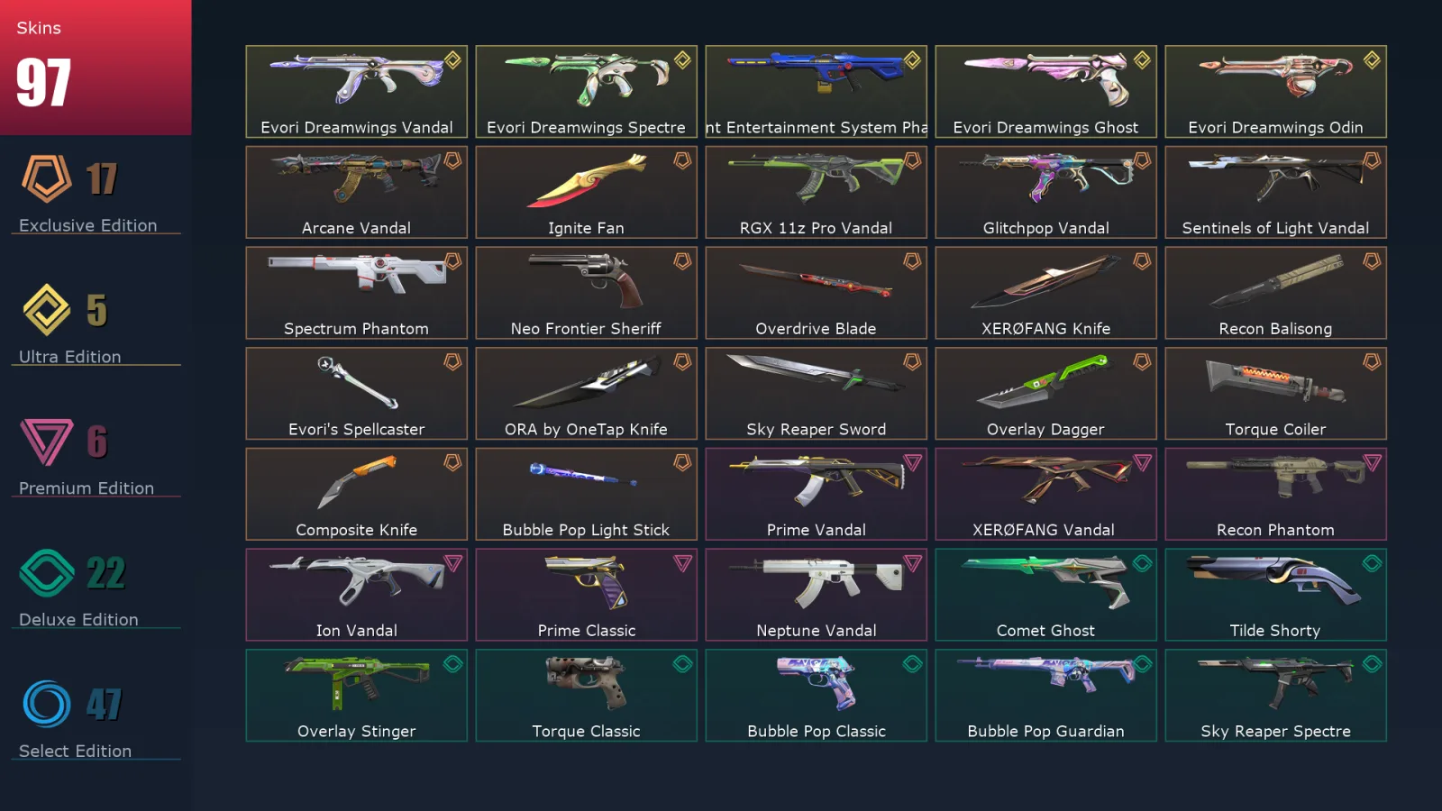 [Valorant] | EU | Level 248 | Diamond 1 | 29 Agents | 97 Skins