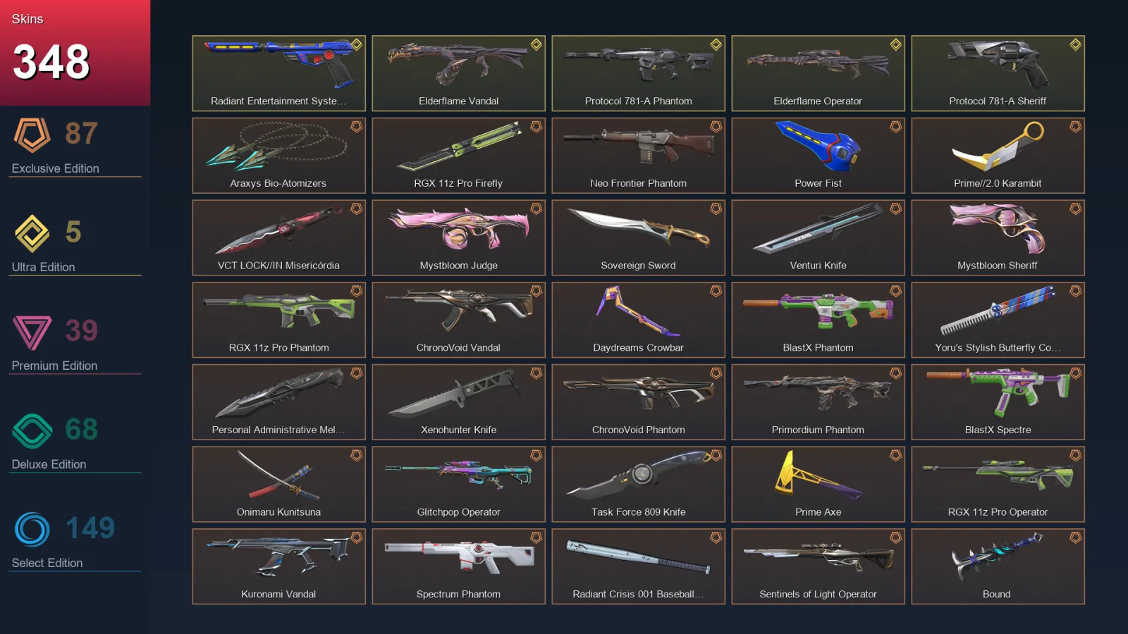 NA | Lv258 | Unranked | 348 Skin | 27 Agent | 207 Buddy