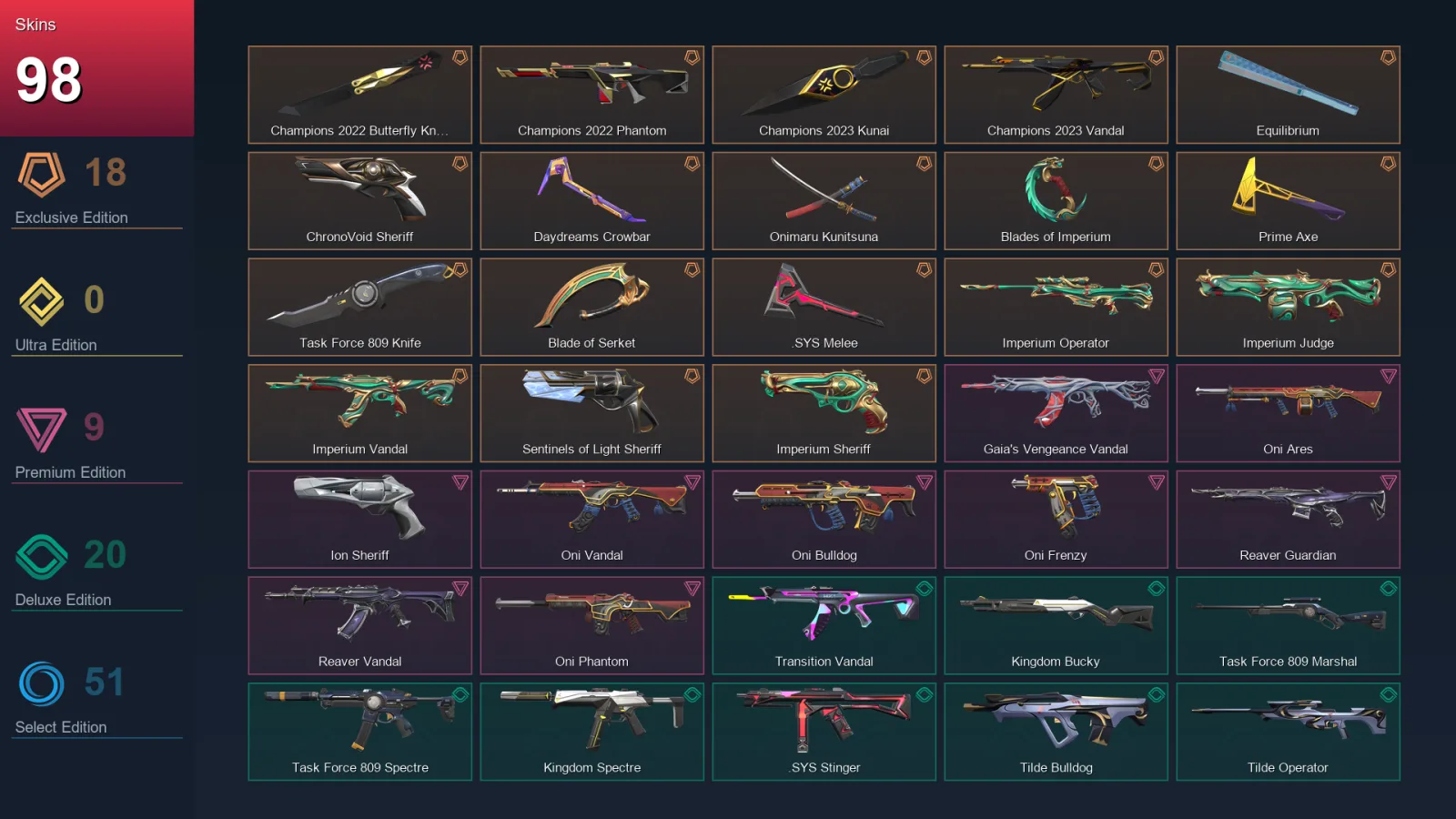 EU | Lv131 | Unranked | 98 Skin | 23 Agent | 93 Buddy