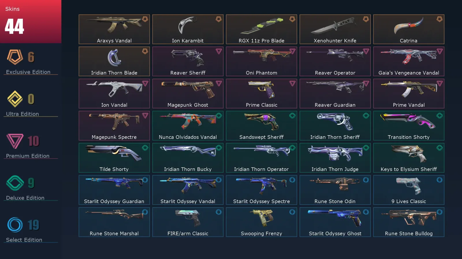 [Valorant] | EU | Level 289 | Ascendant 1 | 29 Agents | 44 Skins