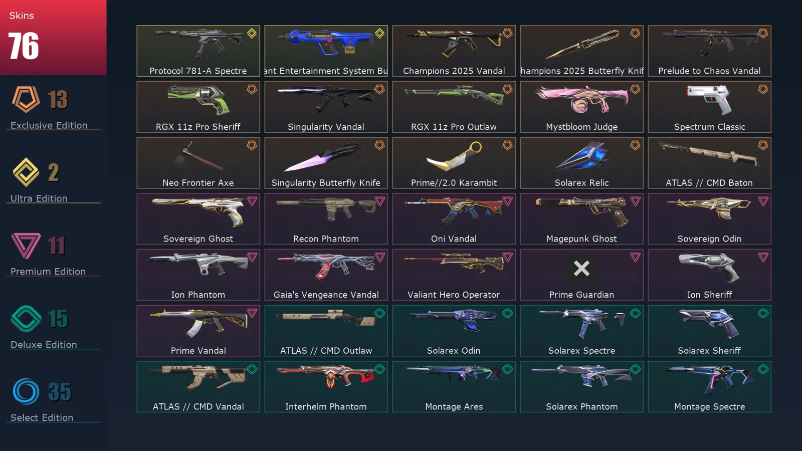 [Valorant] | EU | Level 92 | Platinum 1 | 25 Agents | 76 Skins