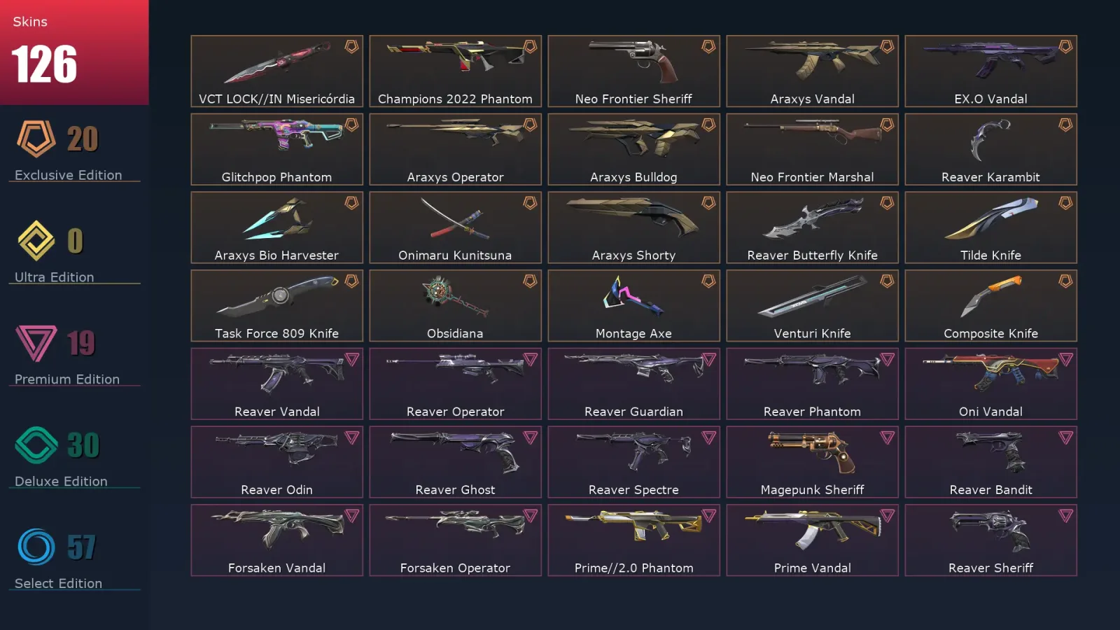[Valorant] | EU | Level 211 | 29 Agents | 126 Skins