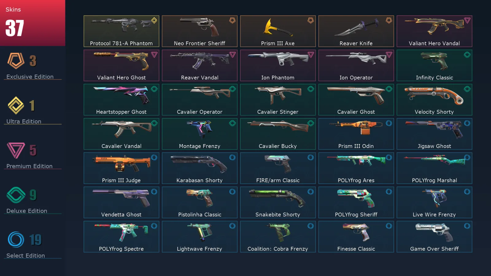 [Valorant] | EU | Level 233 | Diamond 2 | 29 Agents | 37 Skins
