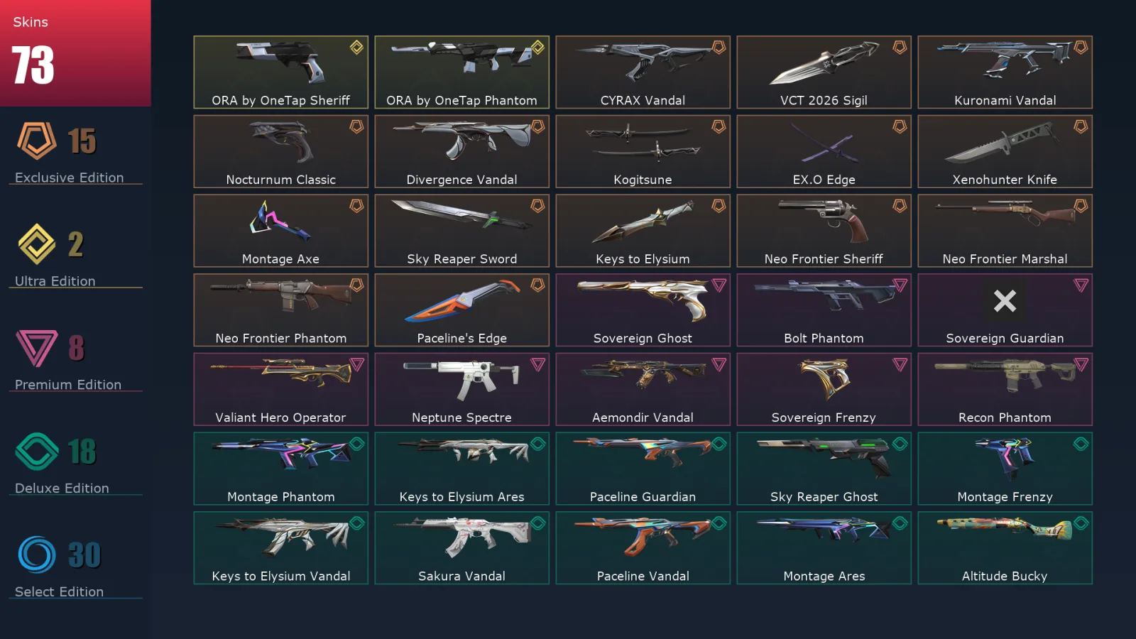 [Valorant] | EU | Level 53 | Platinum 3 | 16 Agents | 73 Skins — Valorant account