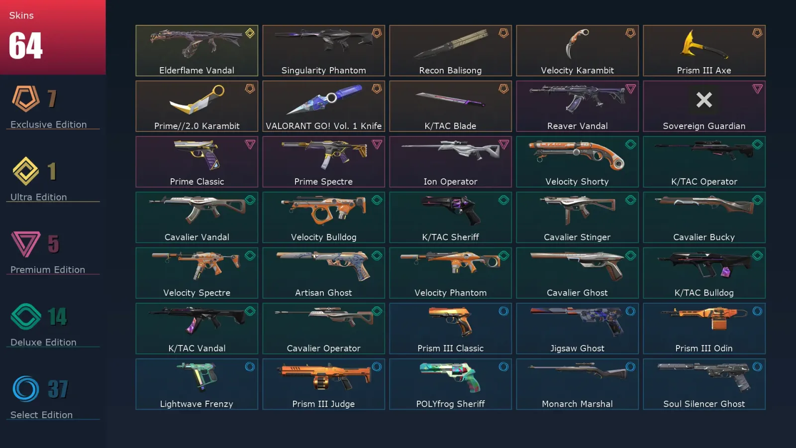 [Valorant] | EU | Level 212 | 20 Agents | 64 Skins — Valorant account