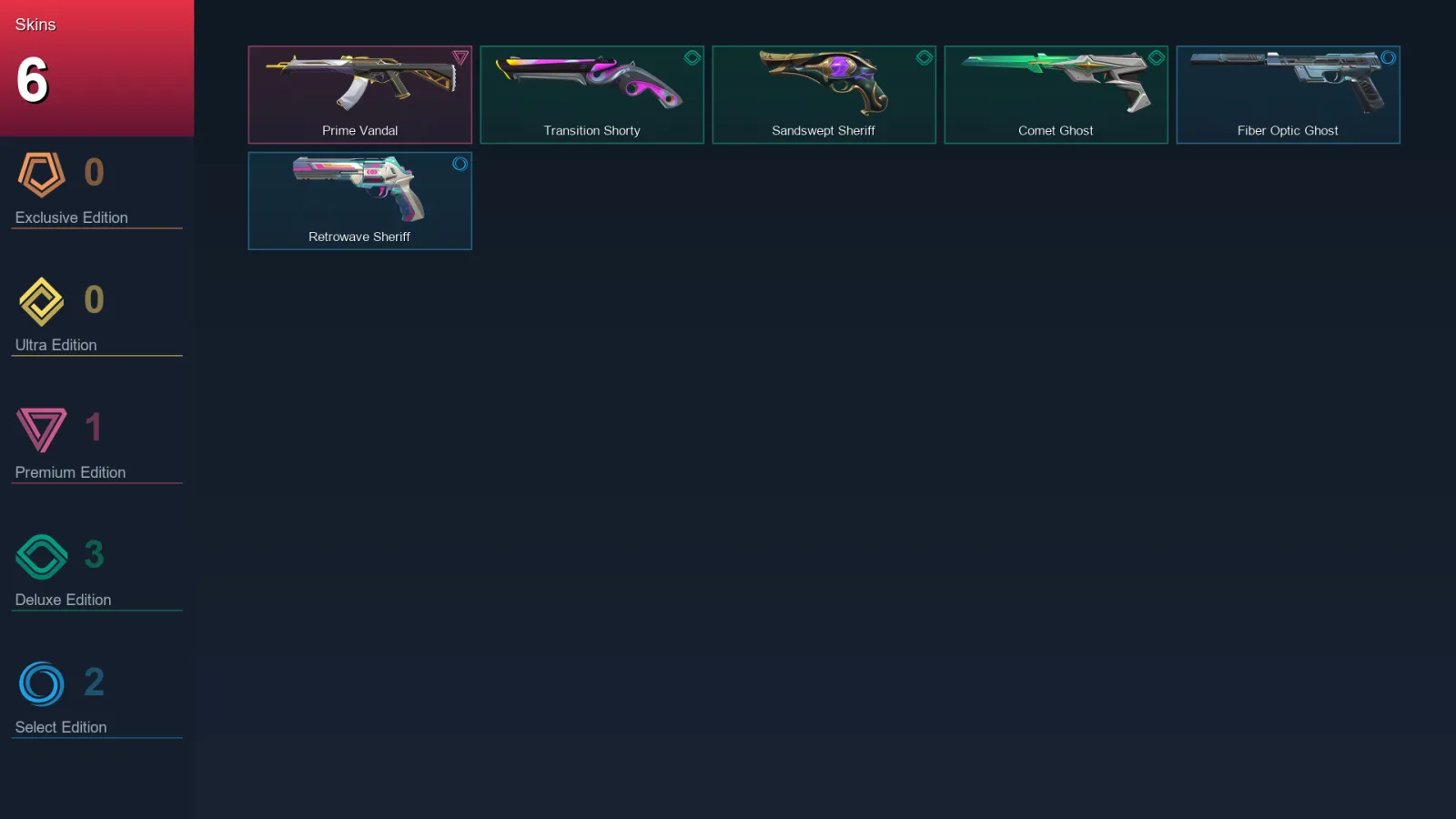 AP | Prime Vandal | Transition Shorty | Sandswept Sheriff | Comet Ghost | 6 Skin | 25 Agent | 35 Buddy | Lv150