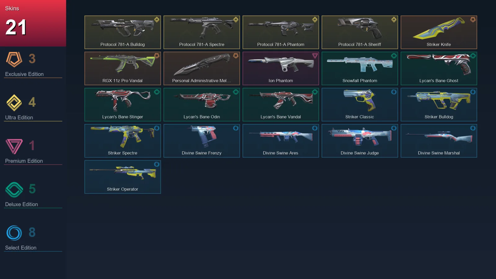 AP | Lv46 | Unranked | 21 Skin | 16 Agent | 20 Buddy