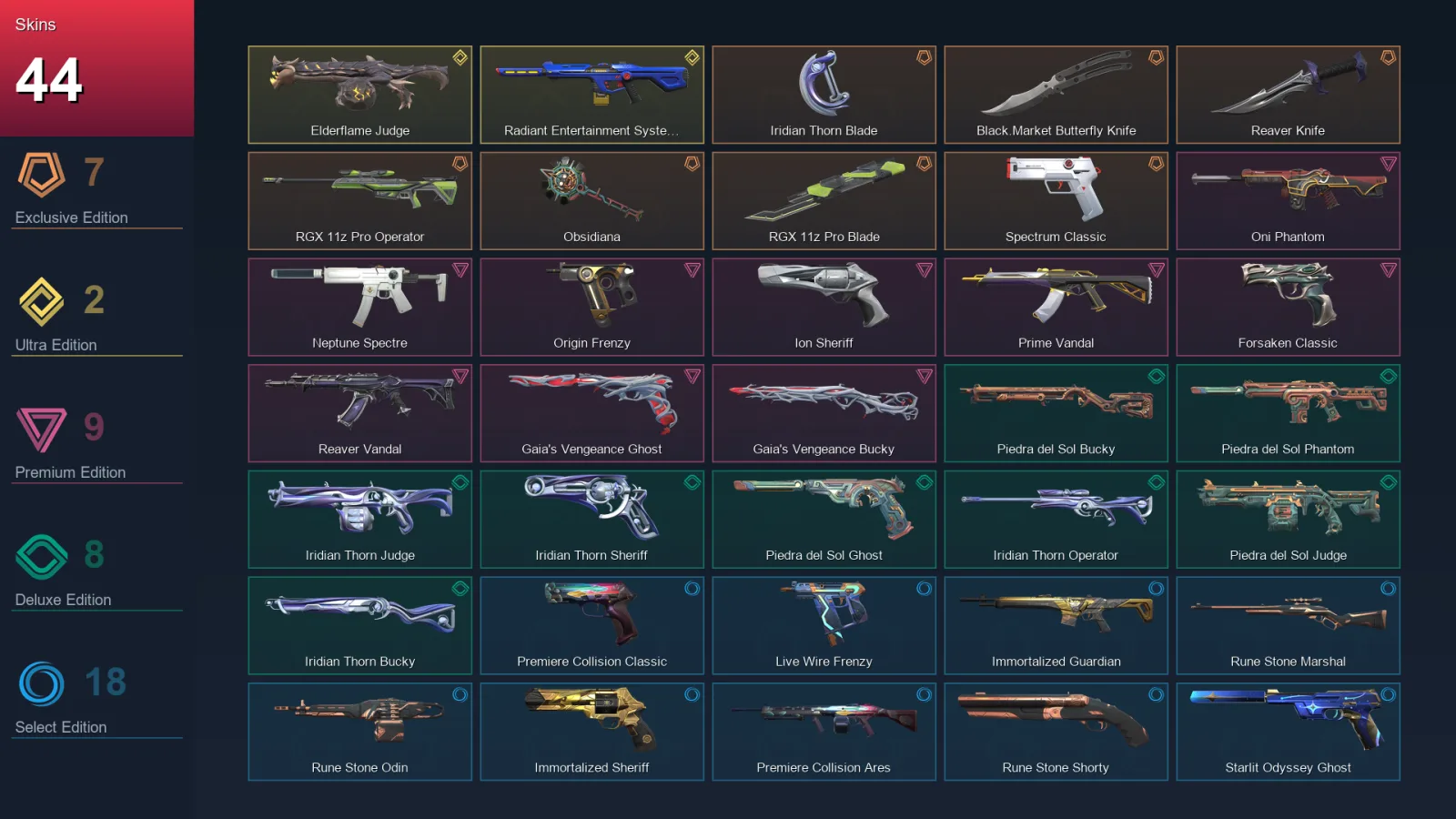 AP | Lv165 | Unranked | 44 Skin | 28 Agent | 66 Buddy