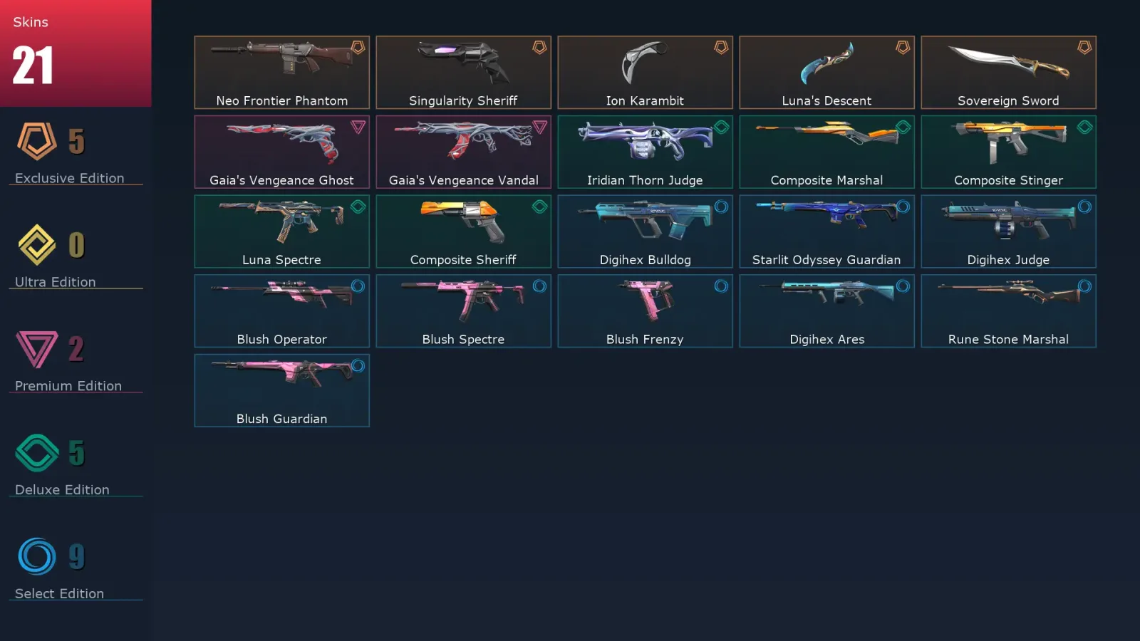 [Valorant] | EU | Level 54 | Diamond 2 | 19 Agents | 21 Skins