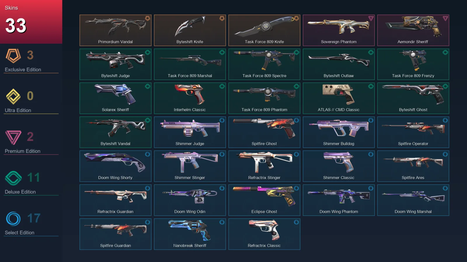 AP | Lv177 | Unranked | 33 Skin | 28 Agent | 64 Buddy