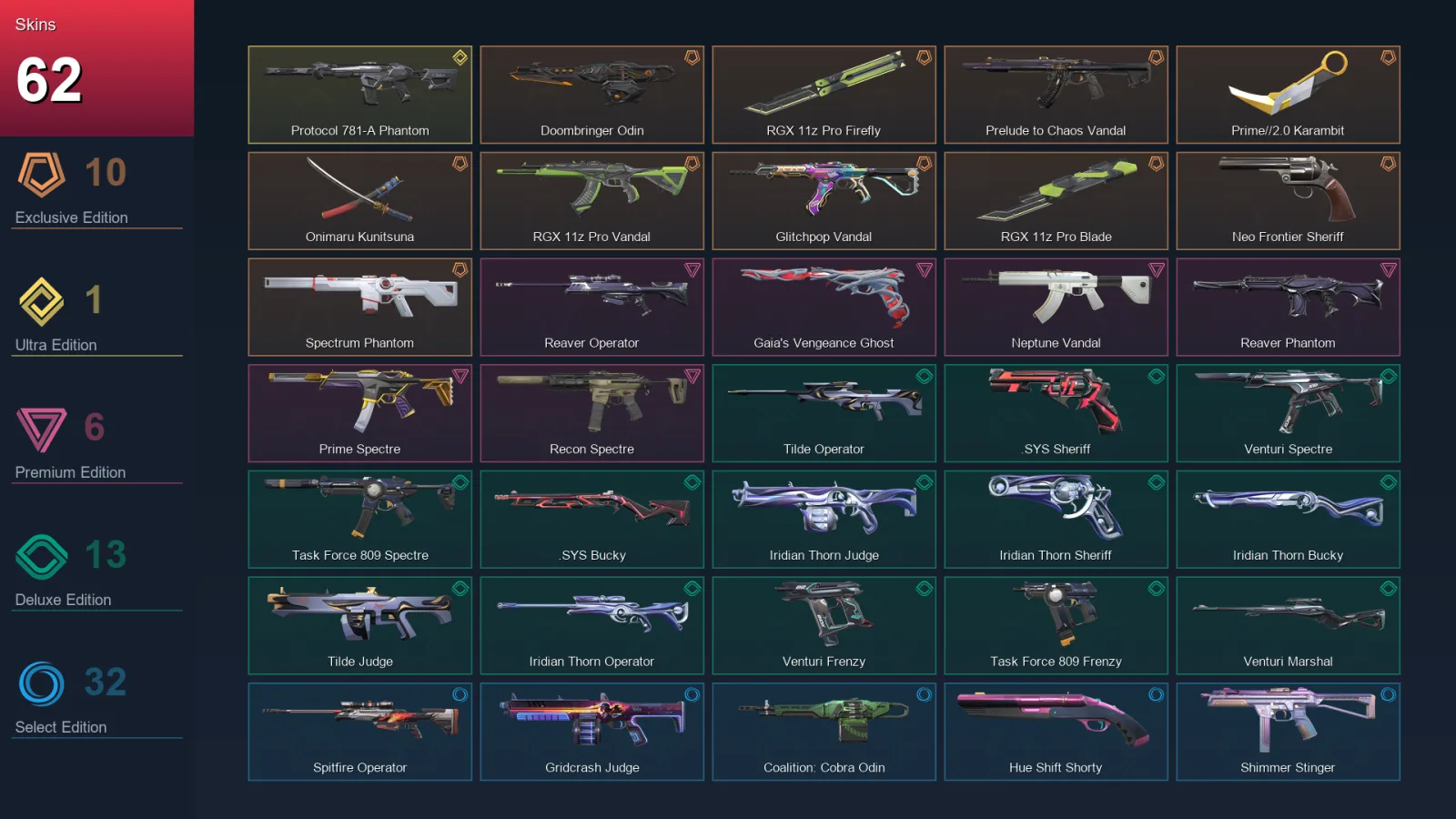 NA | Doombringer Odin | RGX 11z Pro Firefly | Prelude to Chaos Vandal | Prime//2.0 Karambit | 62 Skin | 27 Agent | 58 Buddy | Lv82