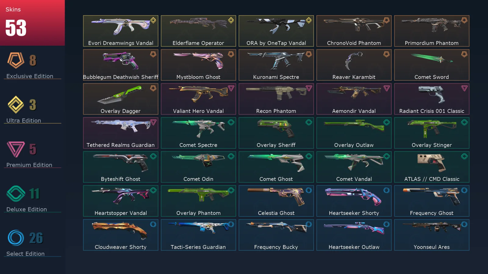 [Valorant] | EU | Level 121 | Bronze 3 | 29 Agents | 53 Skins