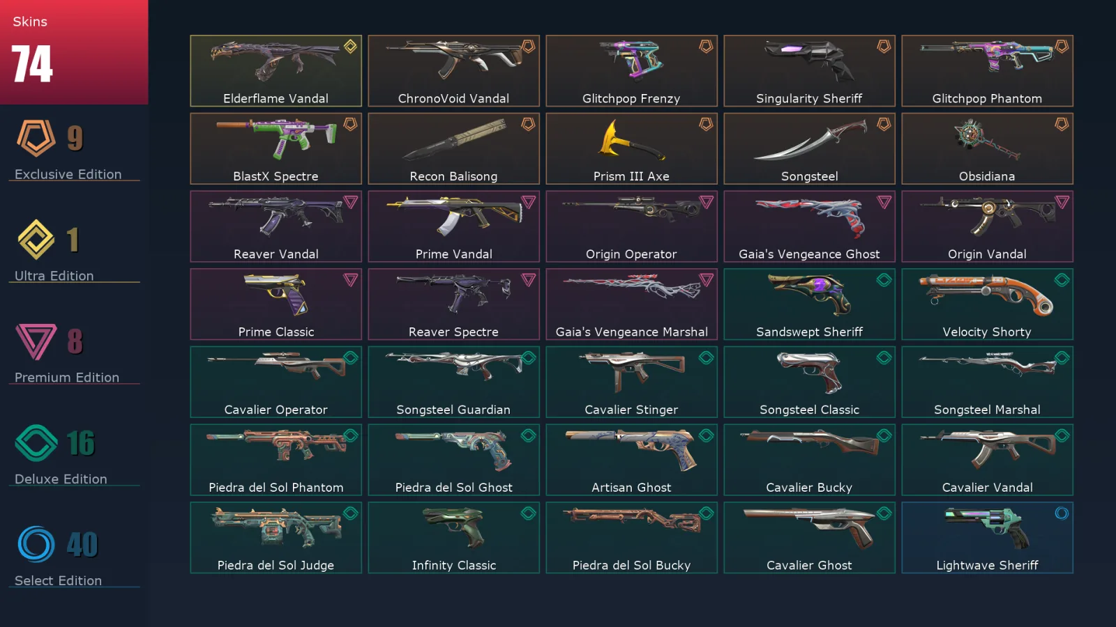 [Valorant] | EU | Level 296 | 24 Agents | 74 Skins