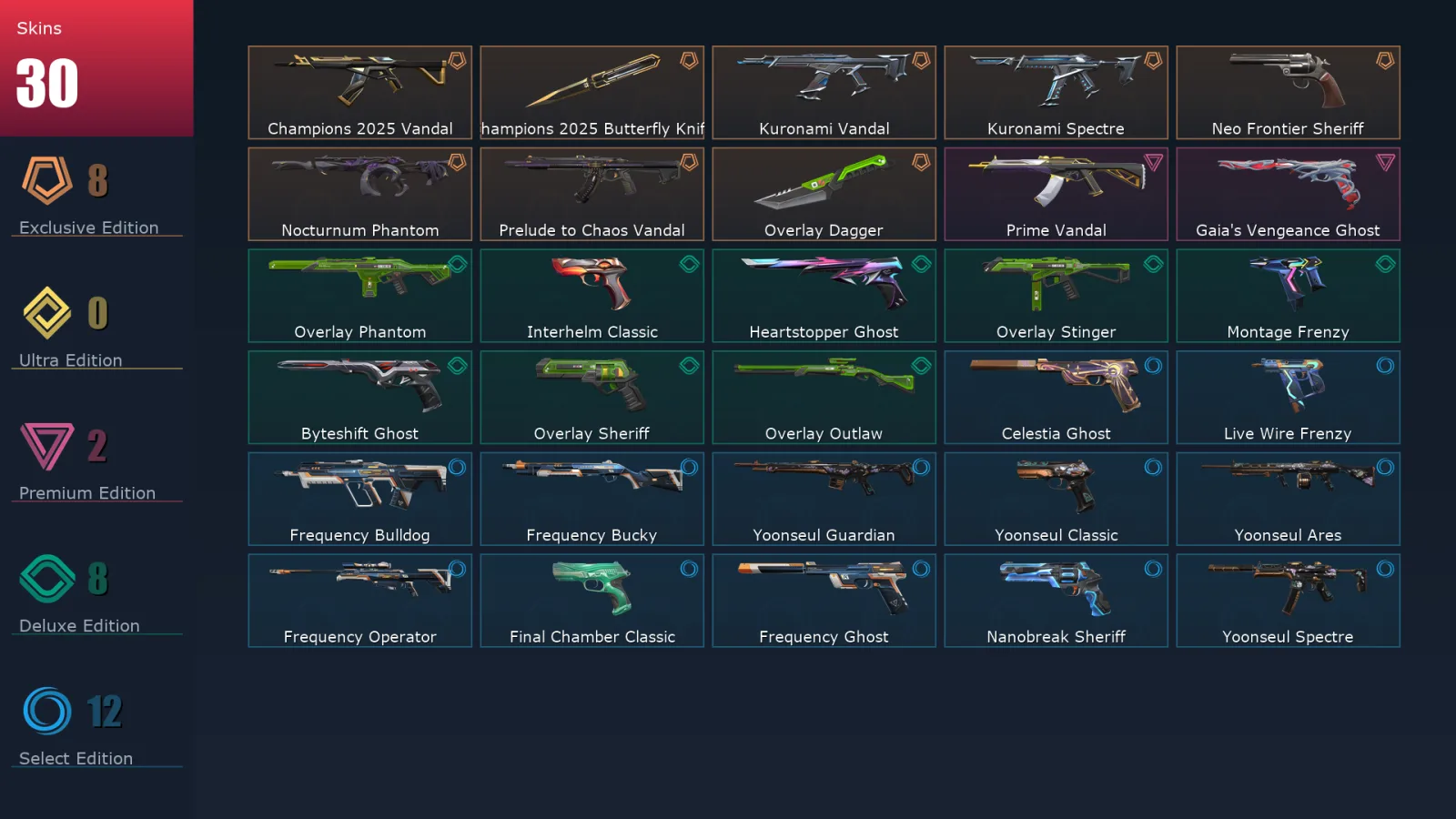 [Valorant] | EU | Level 156 | Gold 1 | 28 Agents | 30 Skins